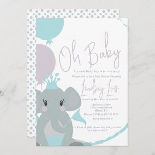 Invitación Elephant Baby Girl Globons Script Baby Shower