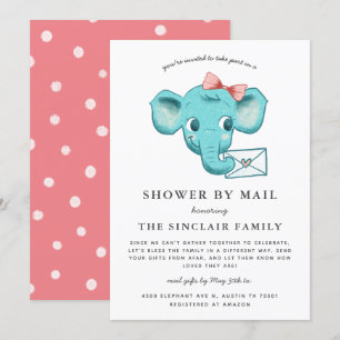 Invitación Elephant Baby Girl Shower Por Correo