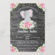 Elephant Baby Girl Shower Rustic Flortic