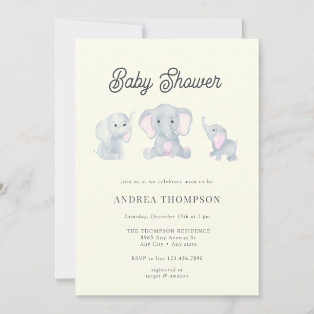 Invitación Elephant Baby Shower (Anverso)