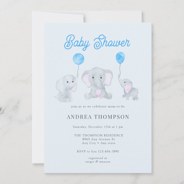 Invitación Elephant Baby Shower (Anverso)
