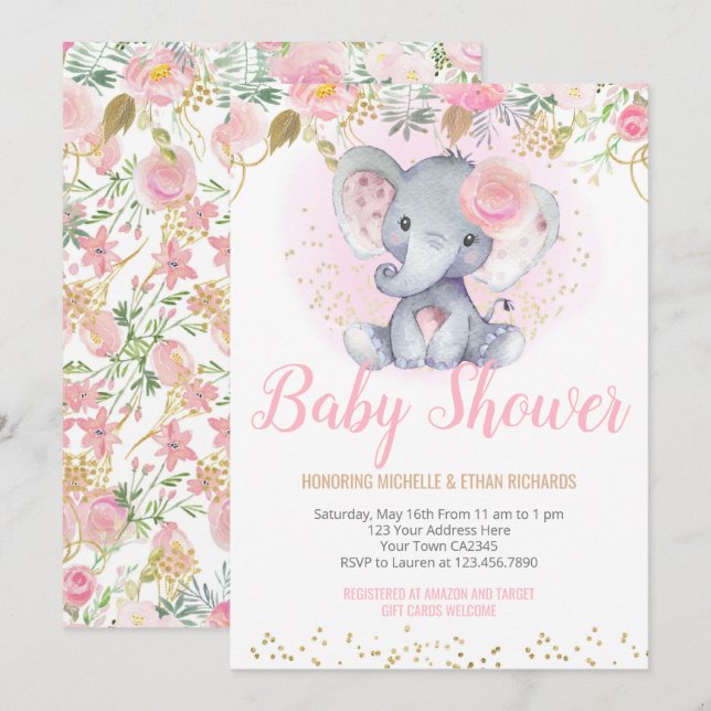 Invitación Elephant Baby Shower (Anverso / Reverso)