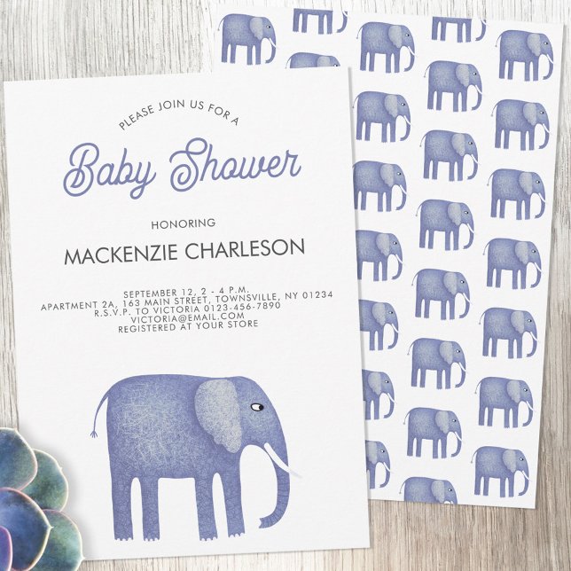 Invitación Elephant Baby Shower (Blue elephant baby shower invitations)