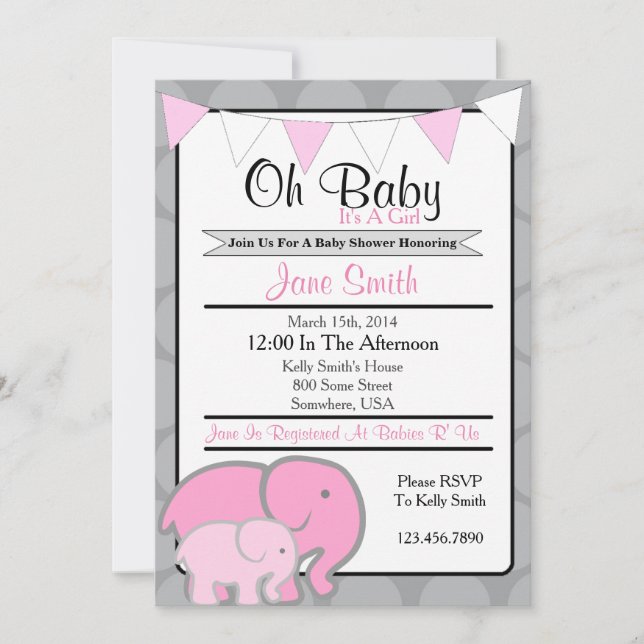 Invitación Elephant Baby Shower (Anverso)
