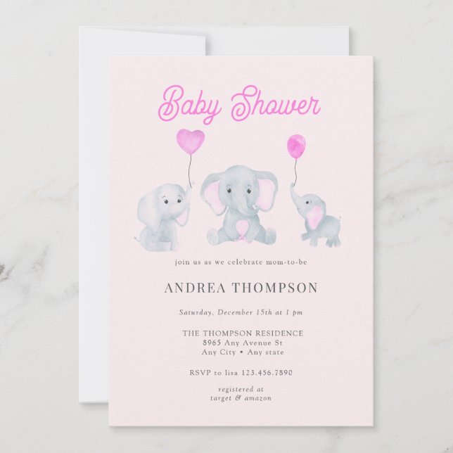 Invitación Elephant Baby Shower (Anverso)