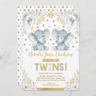 Invitación Elephant Baby Shower Alabaster Floral