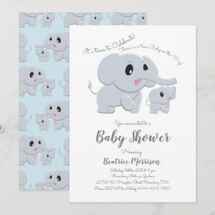 Invitación Elephant Baby Shower Blue Boy