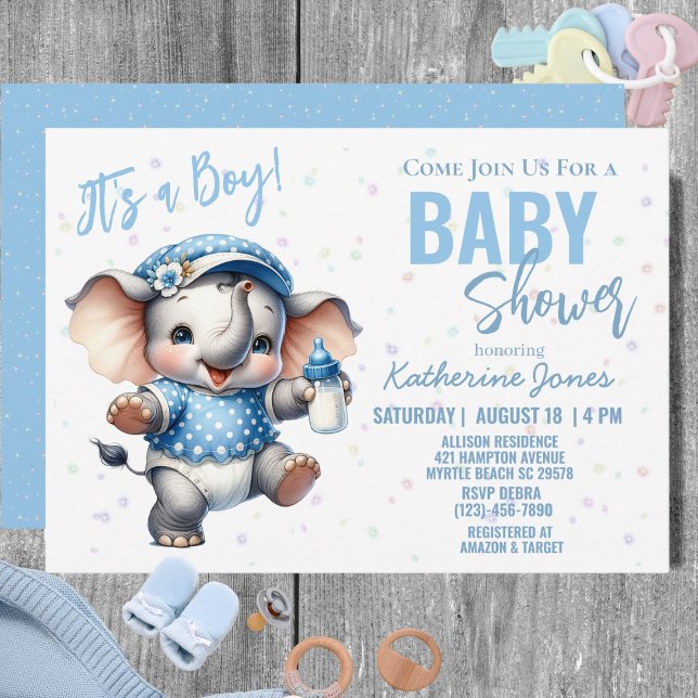 Invitación Elephant Baby Shower Blue Boy Farm (Subido por el creador)