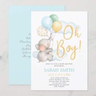 Invitación Elephant Baby Shower boy