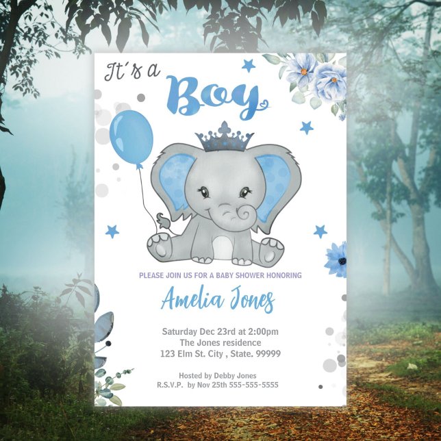 Invitación Elephant Baby Shower Boy (Subido por el creador)