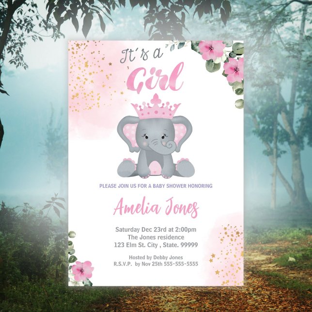 Invitación Elephant Baby Shower Chica (Subido por el creador)
