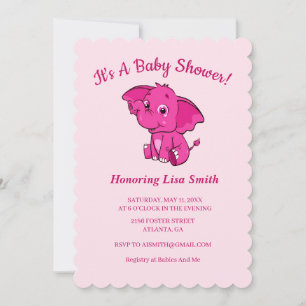 Invitación Elephant Baby Shower, Chica rosa