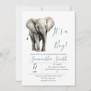 Invitación Elephant Baby Shower es un tema masculino