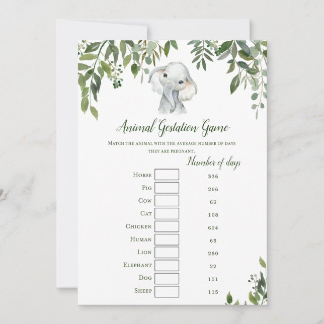 Invitación Elephant Baby Shower Game con respuesta 5x7 tamaño (Anverso)