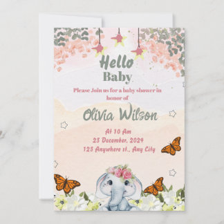 Invitación Elephant Baby Shower Invitation for Baby Girl