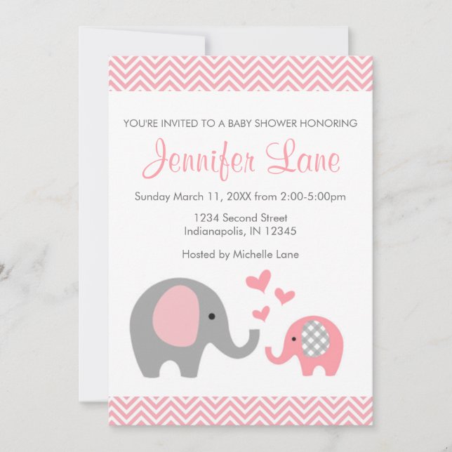 Invitación Elephant Baby Shower Invite al Chica (Anverso)