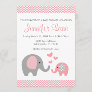 Invitación Elephant Baby Shower Invite al Chica