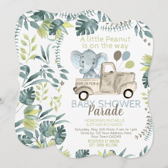 Invitación Elephant Baby Shower Parade (Anverso / Reverso)