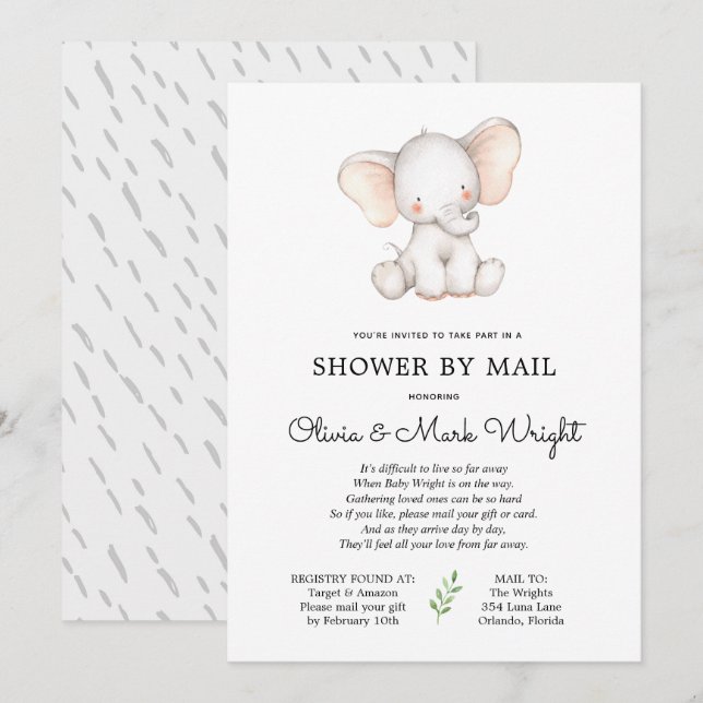 Invitación Elephant Baby Shower por correo (Anverso / Reverso)