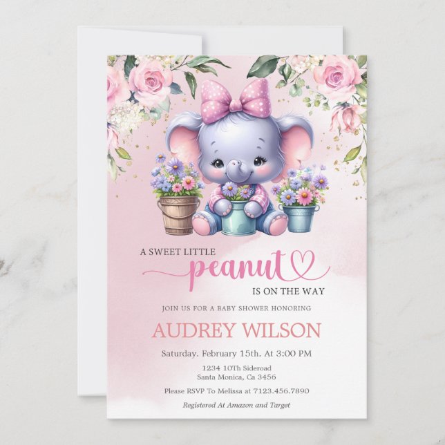 Invitación Elephant Baby Shower Sweet Little Peanut Garden (Anverso)