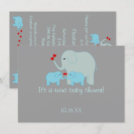Invitación Elephant Baby Shower Twin Boys