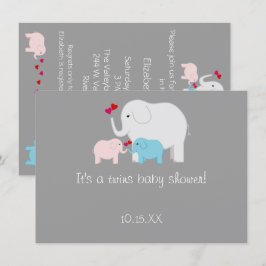 Invitación Elephant Baby Shower Twins Boy Chica