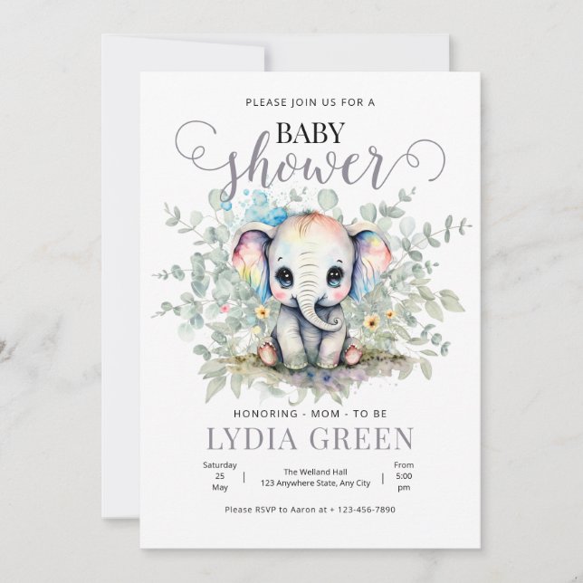 Invitación Elephant Baby Shower verde niño ducha de bebé (Anverso)