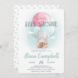 Invitación Elephant Balloons Género Neutral Baby Shower