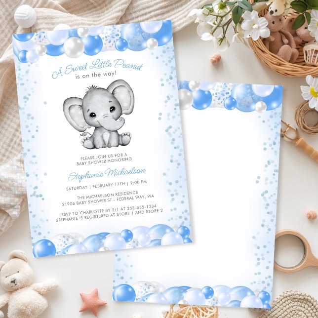 Invitación Elephant Blue Baby Boy Balloon Shower (Elephant Blue Baby Boy Balloon Shower Invitation)
