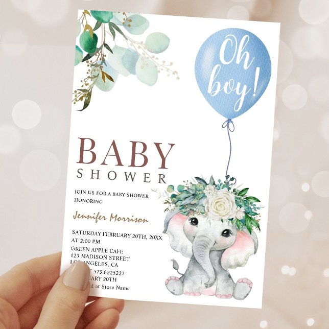 Invitación Elephant Blue Balloon Watercolor Baby Shower (Subido por el creador)