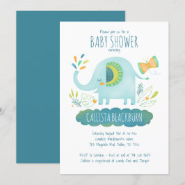 Invitación Elephant Blue Boy Cute Jungle Baby Shower