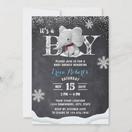 Invitación Elephant Boy Rustic Winter Snowflakes Baby Shower