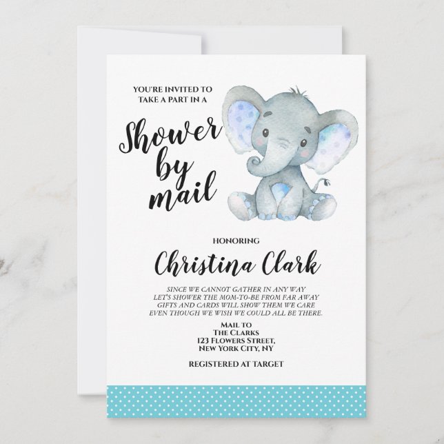 Invitación Elephant Boy Shower por correo Cute (Anverso)