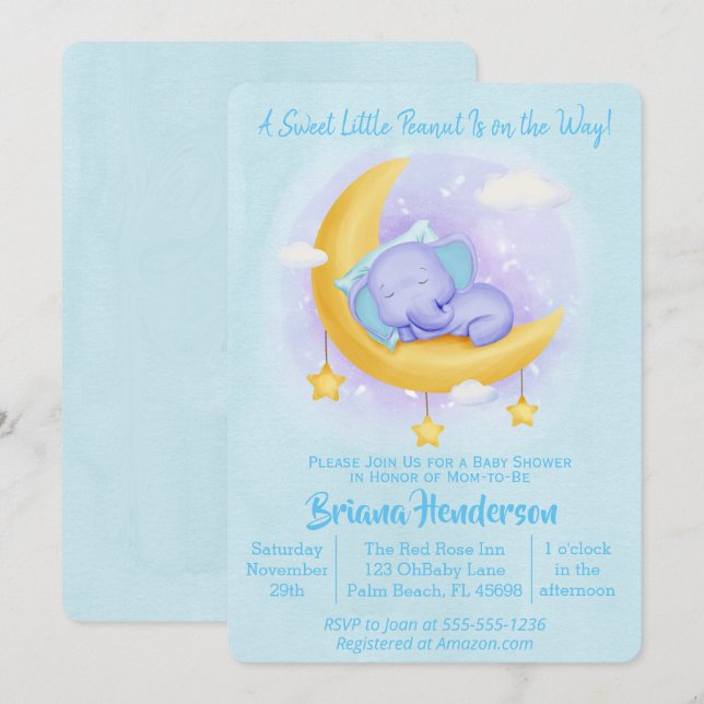 Invitación Elephant Boy Sweet Little Peanut Baby Shower (Anverso / Reverso)