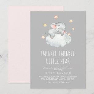Invitación Elephant Chica   Gray Twinkle Twinkle Little Star