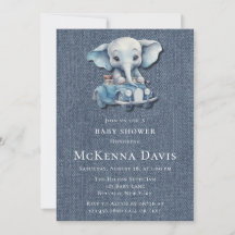 Elephant Denim Vintage Car Boy Baby Shower