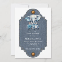 Elephant Denim Vintage Car Boy Baby Shower