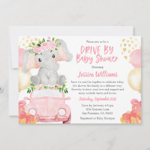 Invitación Elephant Drive By Baby Shower Invitation