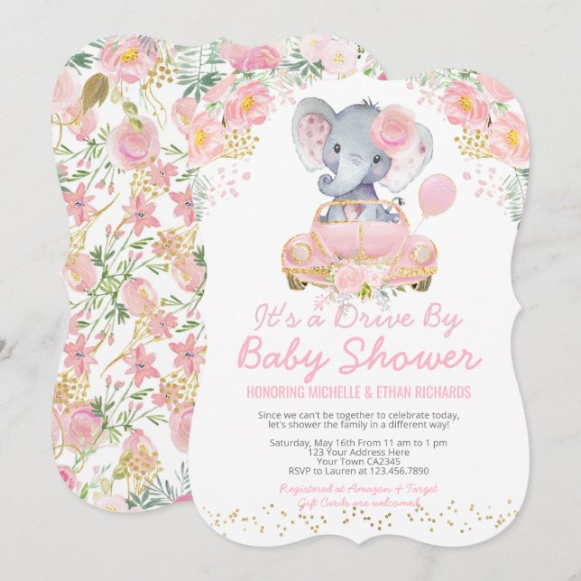 Invitación Elephant Drive by Baby Shower Parade (Anverso / Reverso)
