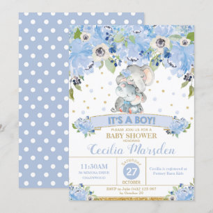 Invitación Elephant Floral Baby Shower Invitation Boy