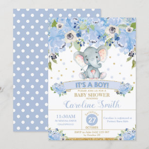 Invitación Elephant Floral Baby Shower Invitation Boy