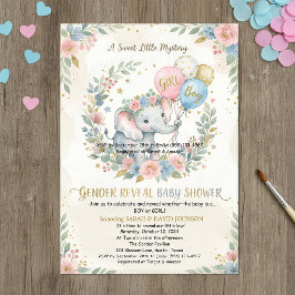 Invitación Elephant Gender Reveal Invitation | Pink & Blue Fl