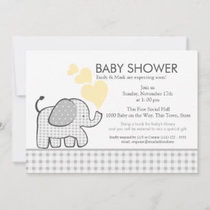 Invitación Elephant Gray Gingham Baby Shower