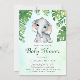 Invitación Elephant Greeneration Foliage Watercolor Baby Show