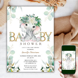 Invitación Elephant Greenerenery Gender Neutral Green Baby Sh