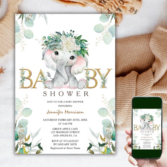 Invitación Elephant Greenerenery Gender Neutral Green Baby Sh (Subido por el creador)