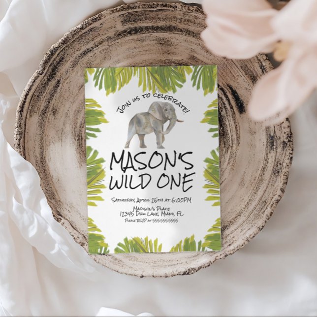 Invitación Elephant Greenery First Birthday (Subido por el creador)