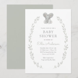 Invitación Elephant Greenery Gender Neutral Baby Shower