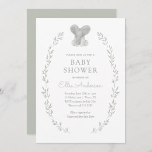 Invitación Elephant Greenery Gender Neutral Baby Shower