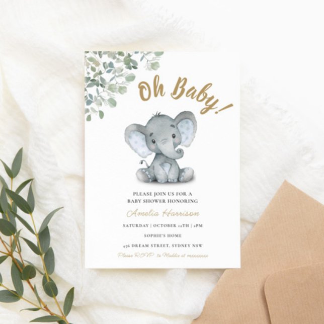 Invitación Elephant Greenery Gender Neutral Baby Shower (Subido por el creador)
